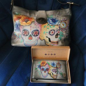 Anuschka Calaveras Sugar Skull Purse / Wallet Combo